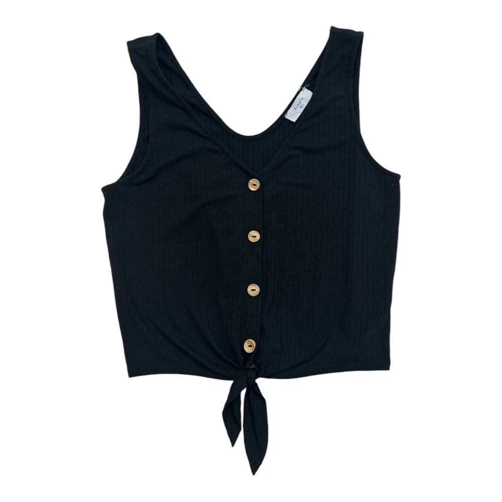 Elodie Black Ribbed Button Tank Tie Front Womens Large
